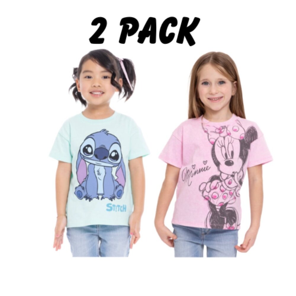 2 Pack Minnie Mouse and Lilo & Stitch Crewneck  Toddler Tee